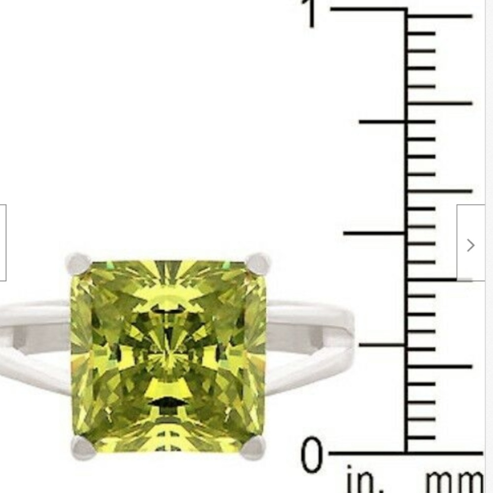Silver Peridot Ring Size 10 Green Cubic Zirconia Princess Cut Rhodium Plated - Picture 3 of 4